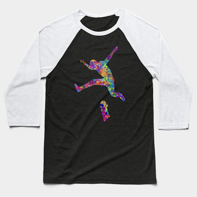 Skater jump watercolor art Baseball T-Shirt by Yahya Art